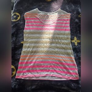 Old Navy Sequin Stripe Tee Shirt Neon Pink Orange Gold M